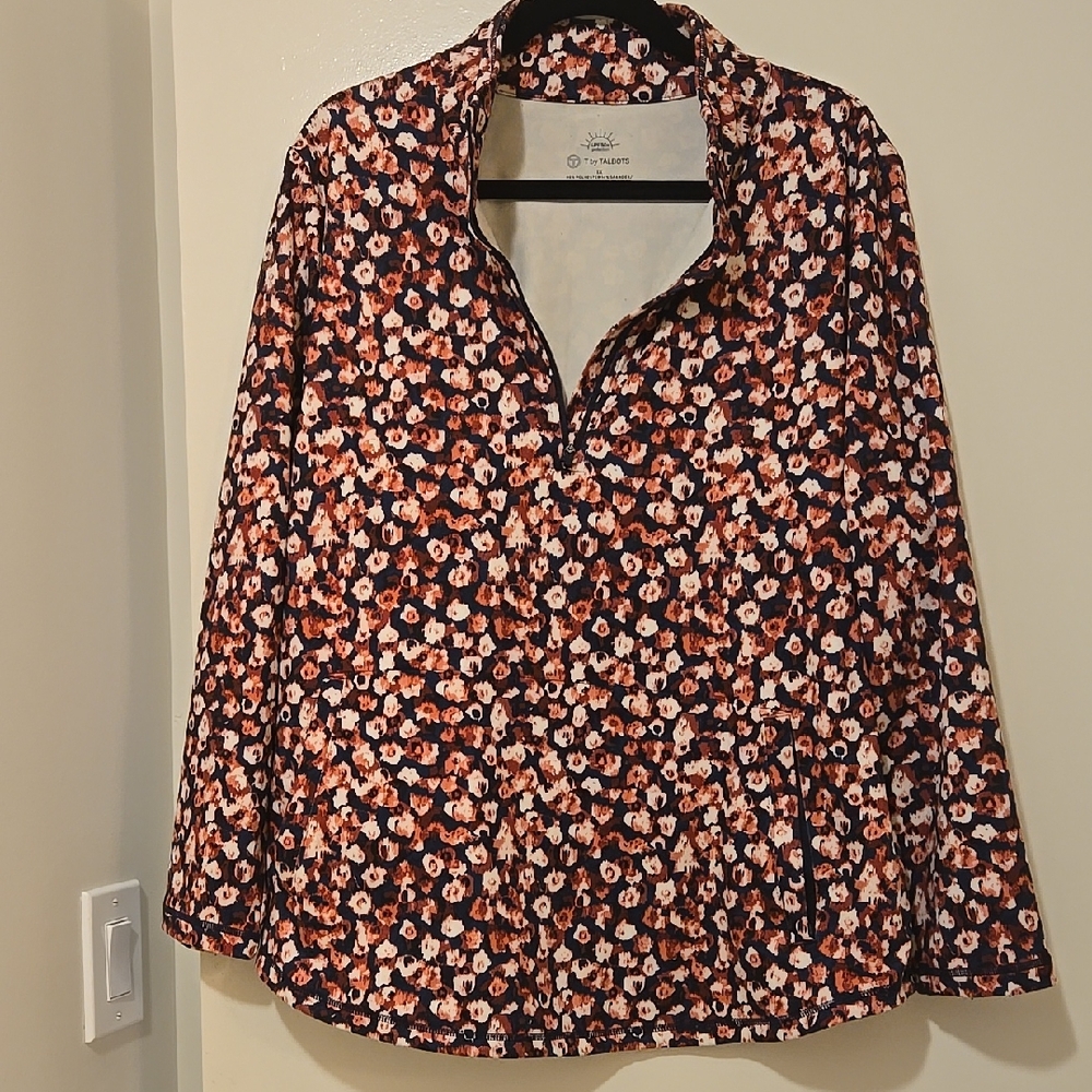 Women's Athletic Jacket Red and White Long Sleeve  half-zip w/ pocket sz IX